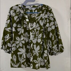 Floral Green and White Women's Top